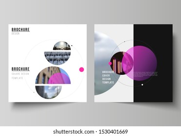 Vector layout of two square format covers design templates for brochure, flyer, magazine.Simple design futuristic concept. Creative background with circles and round shapes that form planets and stars