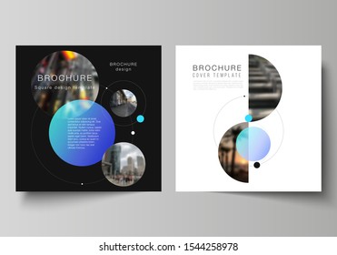 Vector layout of two square format covers design templates for brochure, flyer, magazine.Simple design futuristic concept. Creative background with circles and round shapes that form planets and stars