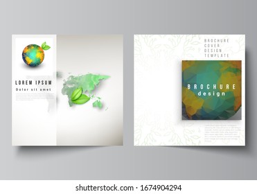 Vector layout of two square format covers design templates for brochure, flyer, cover design, book design, brochure cover. Save Earth planet concept. Sustainable development global business concept.