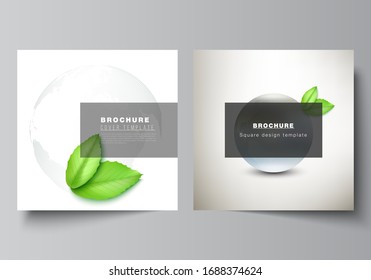 Vector layout of two square format covers design templates for brochure, flyer, cover design, book design, brochure cover. Save Earth planet concept. Sustainable development global business concept.