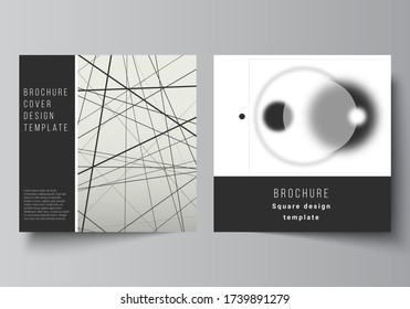 Vector layout of two square format covers design templates for brochure, flyer, magazine. Geometric abstract technology background, futuristic science and technology concept for minimalistic design.