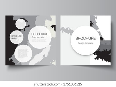 Vector layout of two square format covers design templates for brochure, flyer, magazine, cover design, book design, brochure cover. Landscape background decoration, halftone pattern grunge texture