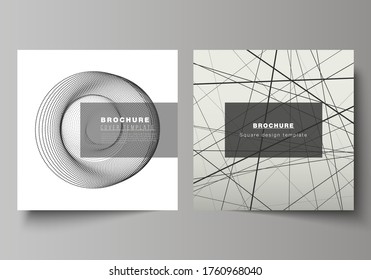 Vector layout of two square format covers design templates for brochure, flyer, magazine. Geometric abstract technology background, futuristic science and technology concept for minimalistic design.