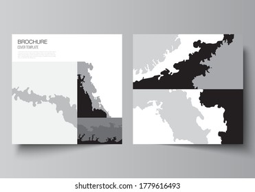 El diseño vectorial de dos formatos cuadrados cubre plantillas de diseño para folletos, volante, revista, diseño de portada, diseño de libros, portada de folletos. Decoración de fondo paisajístico, textura gruesa de patrón de medio tono.