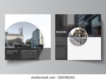 Vector layout of two square format covers templates for brochure, flyer, magazine, cover design, book design, brochure cover. Background template with rounds, circles for IT, technology. Minimal style
