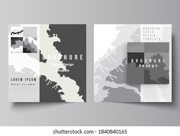 Vector layout of two square format covers design templates for brochure, flyer, magazine, cover design, book design, brochure cover. Landscape background decoration, halftone pattern grunge texture.