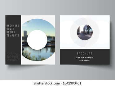 Vector layout of two square format covers templates for brochure, flyer, magazine, cover design, book design, brochure cover. Background template with rounds, circles for IT, technology. Minimal style