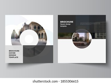 Vector layout of two square format covers templates for brochure, flyer, magazine, cover design, book design, brochure cover. Background template with rounds, circles for IT, technology. Minimal style