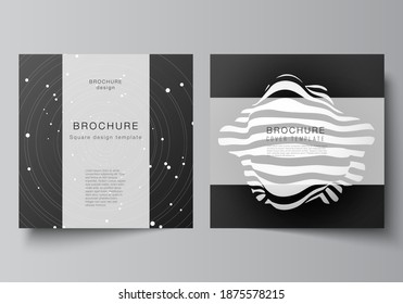 Vector layout of two square format covers design templates for brochure, flyer, magazine, cover design, book design, brochure cover. Tech science future background, space astronomy concept.