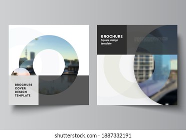 Vector layout of two square format covers templates for brochure, flyer, magazine, cover design, book design, brochure cover. Background template with rounds, circles for IT, technology. Minimal style