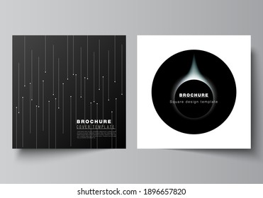 Vector layout of two square format covers design templates for brochure, flyer, magazine, cover design, book design, brochure cover. Tech science future background, space astronomy concept.