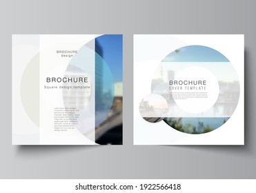 Vector layout of two square format covers templates for brochure, flyer, magazine, cover design, book design, brochure cover. Background template with rounds, circles for IT, technology. Minimal style