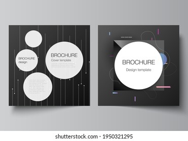 Vector layout of two square format covers design templates for brochure, flyer, magazine, cover design, book design, brochure cover. Tech science future background, space astronomy concept.