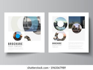 Vector layout of two square format covers templates for brochure, flyer, magazine, cover design, book design, brochure cover. Background template with rounds, circles for IT, technology. Minimal style