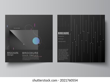 Vector layout of two square format covers design templates for brochure, flyer, magazine, cover design, book design, brochure cover. Tech science future background, space astronomy concept