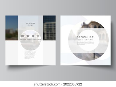 Vector layout of two square format covers templates for brochure, flyer, magazine, cover design, book design, brochure cover. Background template with rounds, circles for IT, technology. Minimal style