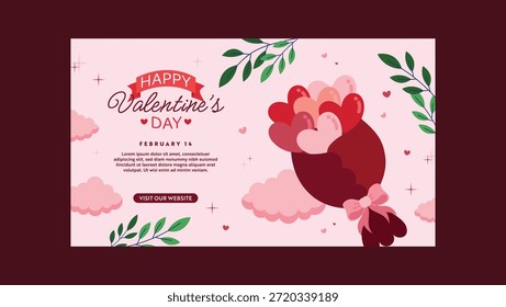 Vektor Layout Valentinstag Banner mit weichen rosa Tönen und romantische Stimmung, mit süßen Typografie und dekorative Elemente für Liebesfeier, Einladungen, und Social Media.