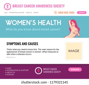 Vector Layout for Website about Breast Cancer - Design template with Logo, Slider in beautiful colors