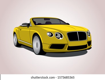 vector layout of yellow premium convertible.  Bentley Continental GT V8 S Convertible.