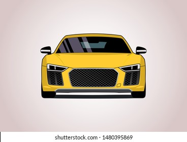 vector layout of yellow sports car. Front view.