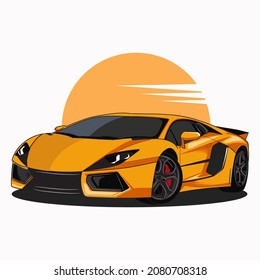 Disposición vectorial del coche deportivo amarillo. Automóvil aislado de fondo blanco.