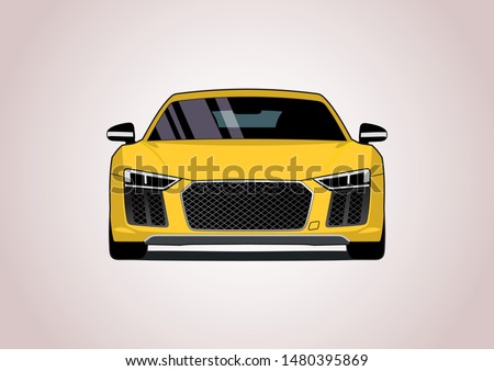 vector layout of yellow sports car. Front view.