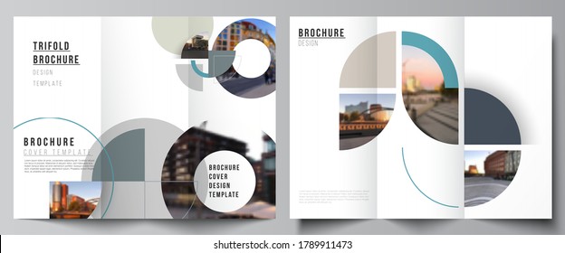 Vector layouts of covers design template for trifold brochure, flyer layout, book design, brochure cover, advertising. Background with abstract circle round banner. Corporate business concept template