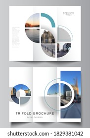 Vector layouts of covers design template for trifold brochure, flyer layout, book design, brochure cover, advertising. Background with abstract circle round banner. Corporate business concept template