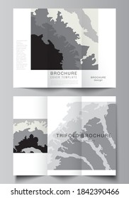 Vector layouts of covers design template for trifold brochure, flyer layout, magazine, book design, brochure cover, advertising mockup. Landscape background decoration, halftone pattern grunge texture