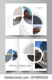 Vector layouts of covers design template for trifold brochure, flyer layout, book design, brochure cover, advertising. Background with abstract circle round banner. Corporate business concept template
