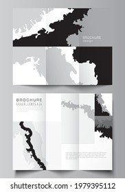 Vector layouts of covers design template for trifold brochure, flyer layout, magazine, book design, brochure cover, advertising mockup. Landscape background decoration, halftone pattern grunge texture