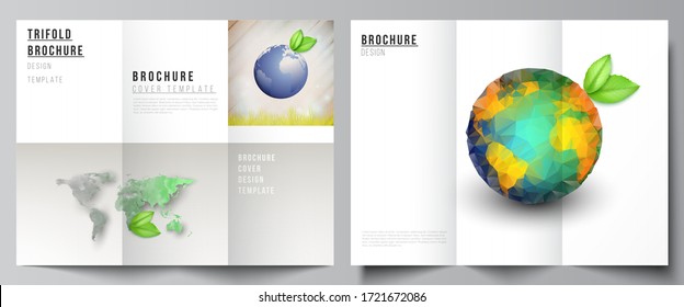Vector layouts of covers design templates for trifold brochure, flyer layout, book design, brochure cover, advertising. Save Earth planet concept. Sustainable development global business concept.