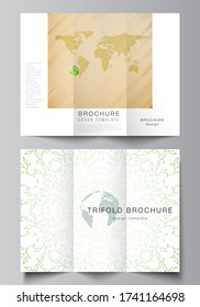 Vector layouts of covers design templates for trifold brochure, flyer layout, book design, brochure cover, advertising. Save Earth planet concept. Sustainable development global business concept.