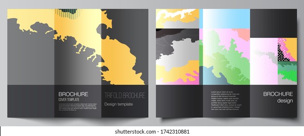 Vector layouts of covers design templates for trifold brochure, flyer layout, magazine, book design, brochure cover. Japanese pattern template. Landscape background decoration in Asian style.