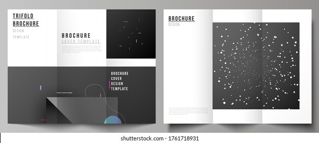 Vector layouts of covers design templates for trifold brochure, flyer layout, magazine, book design, brochure cover, advertising mockups. Tech science future background, space design astronomy concept