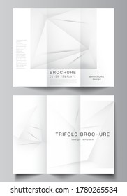 Vector layouts of covers design templates for trifold brochure, flyer layout, book design, brochure cover, advertising mockups. Halftone dotted background with gray dots, abstract gradient background.