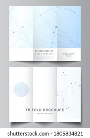 Vector layouts of covers design templates for trifold brochure, flyer layout, magazine, book design, brochure cover, advertising mockups. Blue medical background with connecting lines and dots, plexus