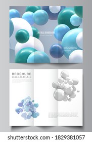 Vector layouts of covers design templates for trifold brochure, flyer layout, magazine, book design, brochure cover, advertising. Realistic background with multicolored 3d spheres, bubbles, balls.