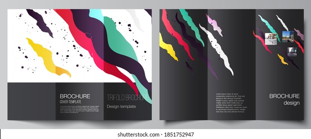 Vector layouts of covers design templates for trifold brochure, flyer layout, magazine, book design, brochure cover, advertising mockups, agency, corporate, business, portfolio, pitch deck, startup.