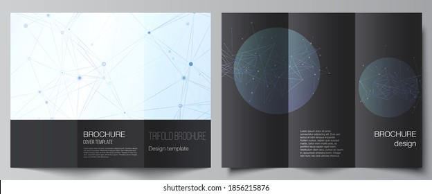 Vector layouts of covers design templates for trifold brochure, flyer layout, magazine, book design, brochure cover, advertising mockups. Blue medical background with connecting lines and dots, plexus