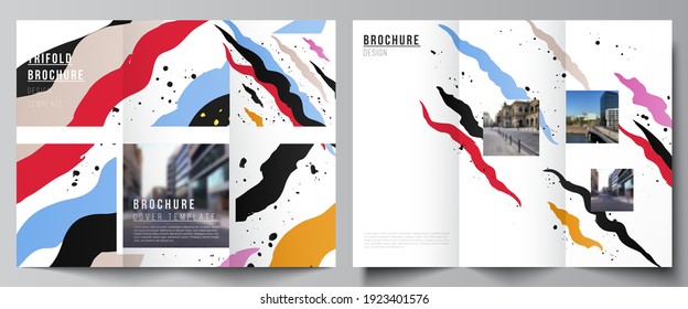 Vector layouts of covers design templates for trifold brochure, flyer layout, magazine, book design, brochure cover, advertising mockups, agency, corporate, business, portfolio, pitch deck, startup.