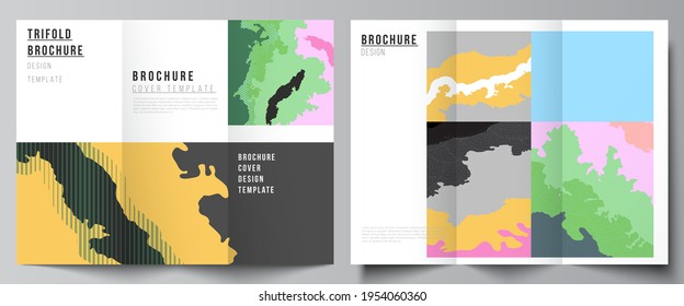 Vector layouts of covers design templates for trifold brochure, flyer layout, magazine, book design, brochure cover. Japanese pattern template. Landscape background decoration in Asian style.