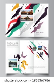 Vector layouts of covers design templates for trifold brochure, flyer layout, magazine, book design, brochure cover, advertising mockups, agency, corporate, business, portfolio, pitch deck, startup.