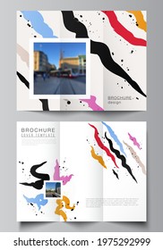 Vector layouts of covers design templates for trifold brochure, flyer layout, magazine, book design, brochure cover, advertising mockups, agency, corporate, business, portfolio, pitch deck, startup.