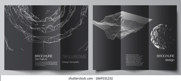 Vektorgrafik-Layouts von Cover-Vorlagen für Dreifachbroschüre, Flugbegleiter-Layout, Buchdesign, Broschürenumschlag, Werbemockups. Abstrakte 3D-Hintergründe für das Design eines futuristischen Minimalkonzepts