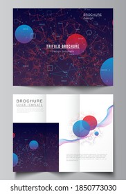 Vector layouts of covers templates for trifold brochure, flyer layout, magazine, book design, brochure cover. Artificial intelligence, big data visualization. Quantum computer technology concept.