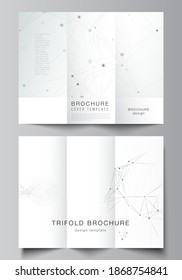 Vector layouts of covers templates for trifold brochure, flyer layout, book design, brochure cover, advertising mockups. Gray technology background with connecting lines and dots. Network concept.