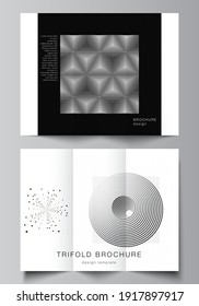 Vector layouts of covers templates for trifold brochure, flyer layout, book design, brochure cover, advertising. Black color technology background. Digital visualization for science, medical, tech.