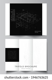 Vector layouts of covers templates for trifold brochure, flyer layout, book design, brochure cover. Abstract technology black color science background. Digital data. Minimalist high tech concept.