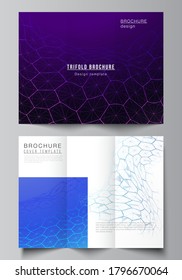 Vector layouts of creative covers design templates for trifold brochure or flyer. Digital technology and big data concept with hexagons, connecting dots and lines, polygonal science medical background